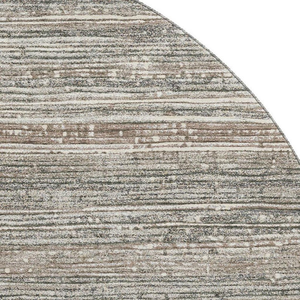 HomeRoots 8' Beige and Taupe Striped Washable Round Rug with UV Protection for Easy Care in High-Traffic Areas 705578