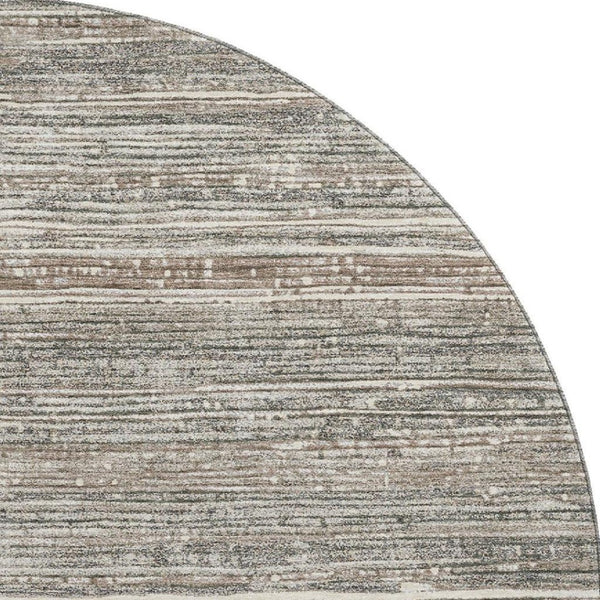 HomeRoots 8' Beige and Taupe Striped Washable Round Rug with UV Protection for Easy Care in High-Traffic Areas 705578