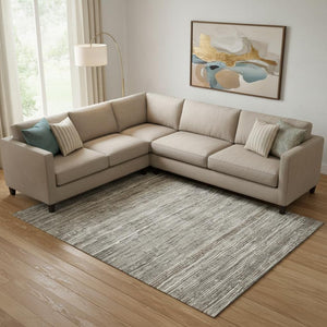 HomeRoots 9' X 12' Beige & Taupe Striped Washable Area Rug - Durable, UV-Protected & Perfect for Any Room 705580