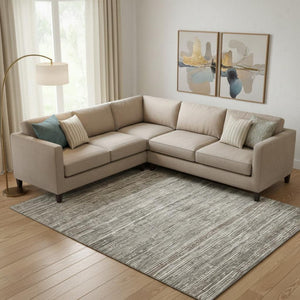 HomeRoots 10' X 14' Striped Beige and Taupe Area Rug – UV Protected, Stain-Resistant, Perfect for Kids and Pets! 705581