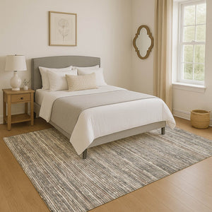 HomeRoots 10' X 14' Striped Beige and Taupe Area Rug – UV Protected, Stain-Resistant, Perfect for Kids and Pets! 705581