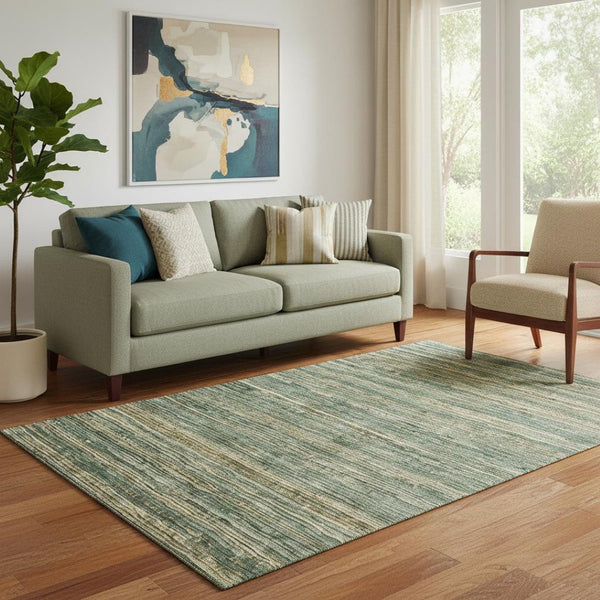 HomeRoots 5' X 8' Stylish Fern Green & Taupe Striped Washable Area Rug with Stain & UV Protection Features 705583