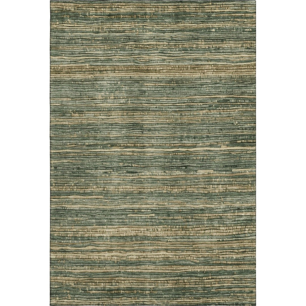 HomeRoots 5' X 8' Stylish Fern Green & Taupe Striped Washable Area Rug with Stain & UV Protection Features 705583