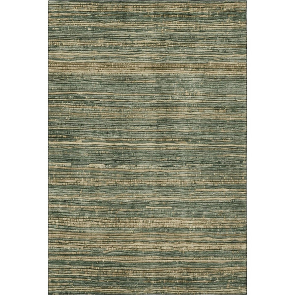 HomeRoots 5' X 8' Stylish Fern Green & Taupe Striped Washable Area Rug with Stain & UV Protection Features 705583