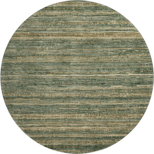 HomeRoots 8' Washable Fern Green & Taupe Striped Round Rug with UV Protection for Stylish, Busy Homes 705584