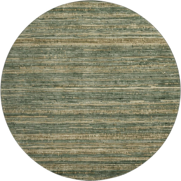 HomeRoots 8' Washable Fern Green & Taupe Striped Round Rug with UV Protection for Stylish, Busy Homes 705584