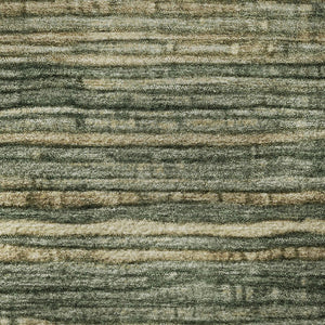 HomeRoots 8' Washable Fern Green & Taupe Striped Round Rug with UV Protection for Stylish, Busy Homes 705584