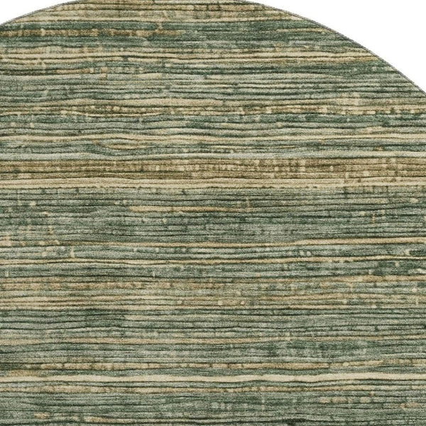 HomeRoots 8' Washable Fern Green & Taupe Striped Round Rug with UV Protection for Stylish, Busy Homes 705584