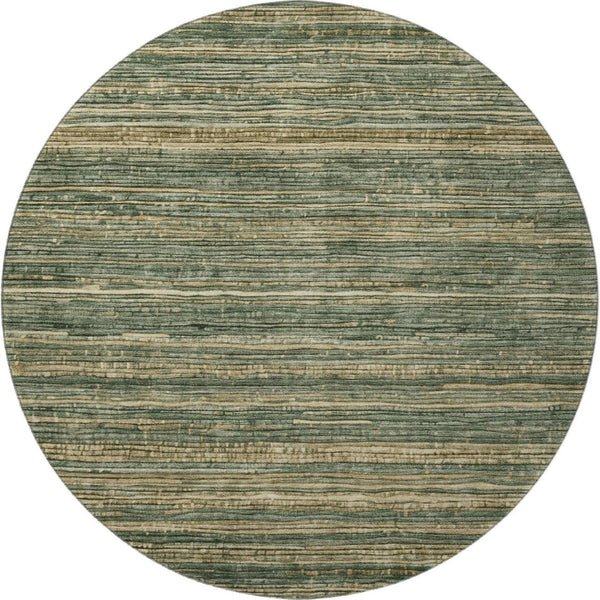 HomeRoots 8' Washable Fern Green & Taupe Striped Round Rug with UV Protection for Stylish, Busy Homes 705584