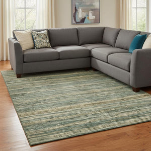 HomeRoots 8' X 10' Durable Fern Green & Taupe Striped Area Rug - Washable, UV Protected, Perfect for Families! 705585