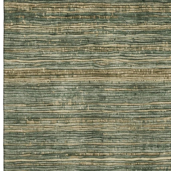 HomeRoots 8' X 10' Durable Fern Green & Taupe Striped Area Rug - Washable, UV Protected, Perfect for Families! 705585