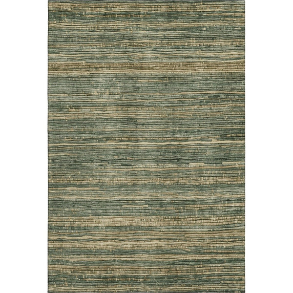 HomeRoots 10' X 14' Stylish Fern Green & Taupe Striped Area Rug with UV Protection - Durable & Washable! 705587