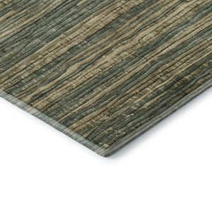 HomeRoots 10' X 14' Stylish Fern Green & Taupe Striped Area Rug with UV Protection - Durable & Washable! 705587