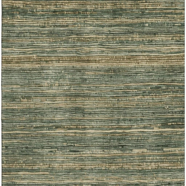 HomeRoots 10' X 14' Stylish Fern Green & Taupe Striped Area Rug with UV Protection - Durable & Washable! 705587