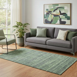 HomeRoots 5' X 8' Green and Gray Striped Washable Area Rug with UV Protection for High-Traffic Spaces 705589