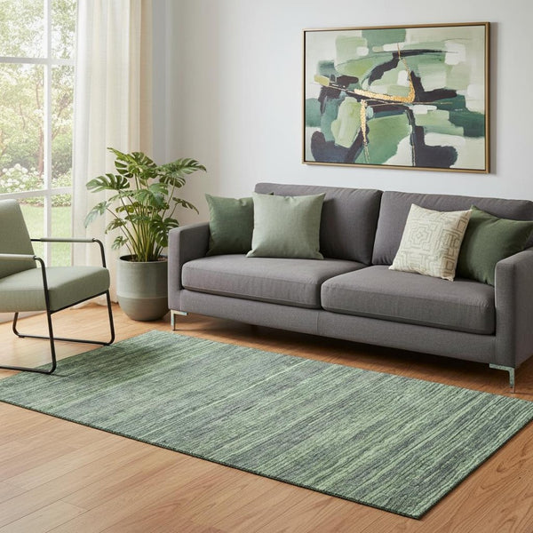 HomeRoots 5' X 8' Green and Gray Striped Washable Area Rug with UV Protection for High-Traffic Spaces 705589