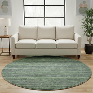 HomeRoots 8' Green And Gray Striped Washable Round Rug - UV Protected, Durable Design for Busy Homes & Families 705590