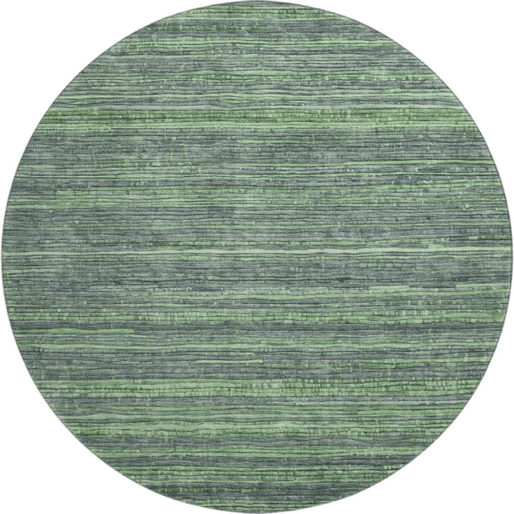 HomeRoots 8' Green And Gray Striped Washable Round Rug - UV Protected, Durable Design for Busy Homes & Families 705590