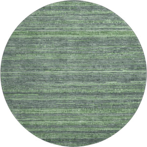 HomeRoots 8' Green And Gray Striped Washable Round Rug - UV Protected, Durable Design for Busy Homes & Families 705590