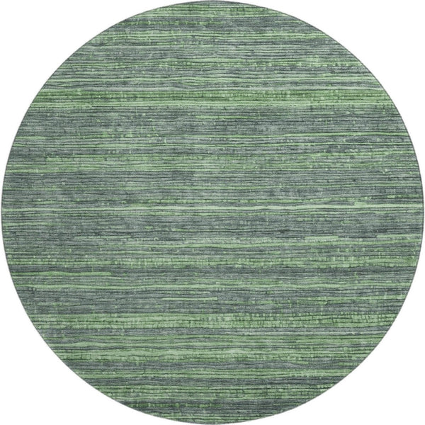 HomeRoots 8' Green And Gray Striped Washable Round Rug - UV Protected, Durable Design for Busy Homes & Families 705590