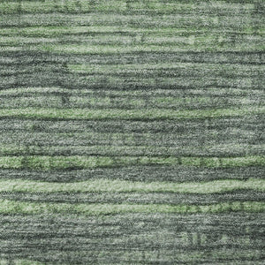 HomeRoots 8' Green And Gray Striped Washable Round Rug - UV Protected, Durable Design for Busy Homes & Families 705590