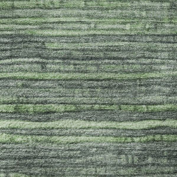 HomeRoots 8' Green And Gray Striped Washable Round Rug - UV Protected, Durable Design for Busy Homes & Families 705590