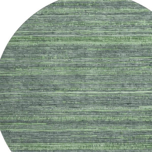 HomeRoots 8' Green And Gray Striped Washable Round Rug - UV Protected, Durable Design for Busy Homes & Families 705590