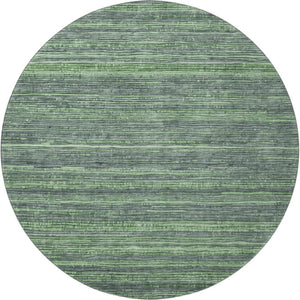 HomeRoots 8' Green And Gray Striped Washable Round Rug - UV Protected, Durable Design for Busy Homes & Families 705590