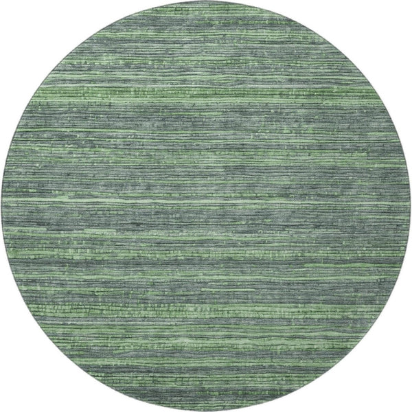 HomeRoots 8' Green And Gray Striped Washable Round Rug - UV Protected, Durable Design for Busy Homes & Families 705590