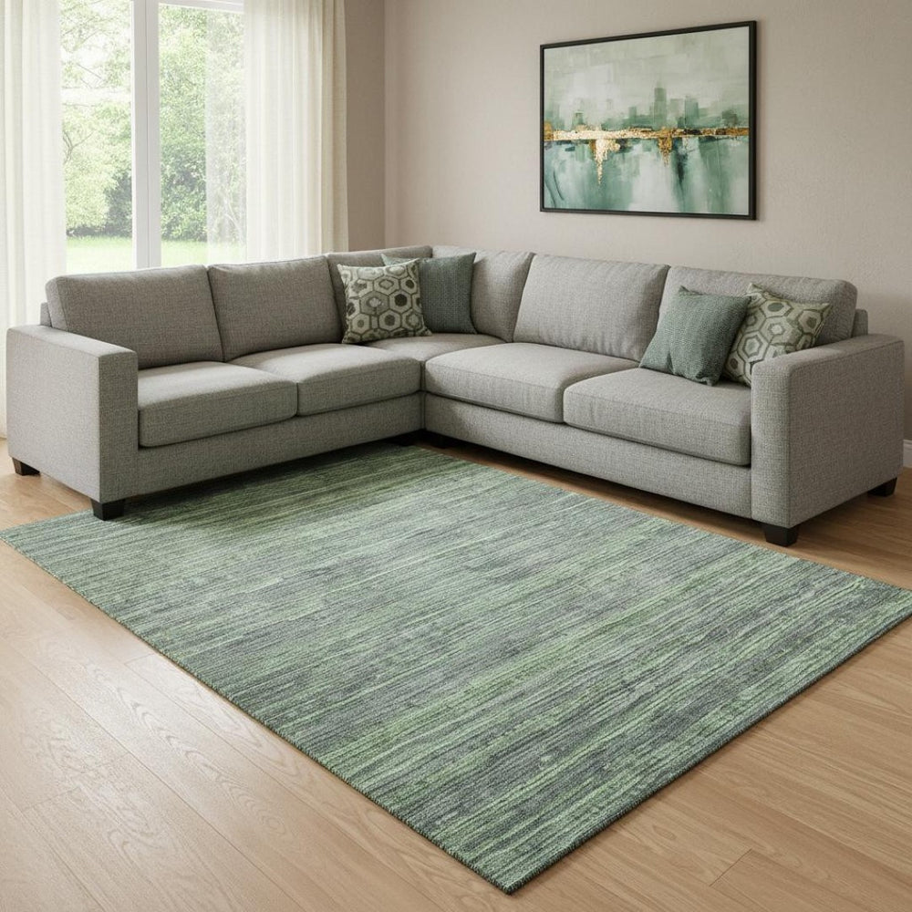 HomeRoots 8' X 10' Green and Gray Striped Washable Area Rug with UV Protection for Indoor and Outdoor Use 705591