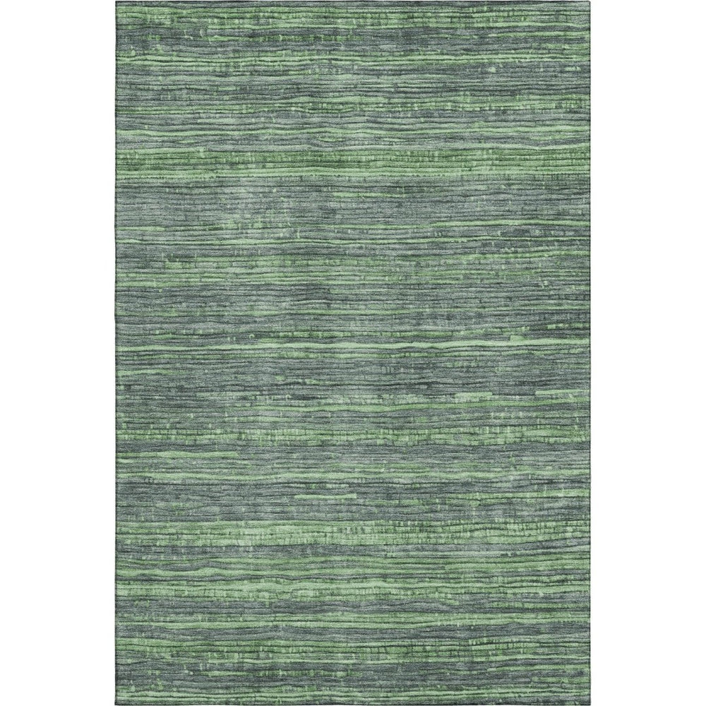 HomeRoots 9' X 12' Striped Green and Gray Area Rug - Washable, UV-Protected, Durable for Homes with Kids & Pets 705592