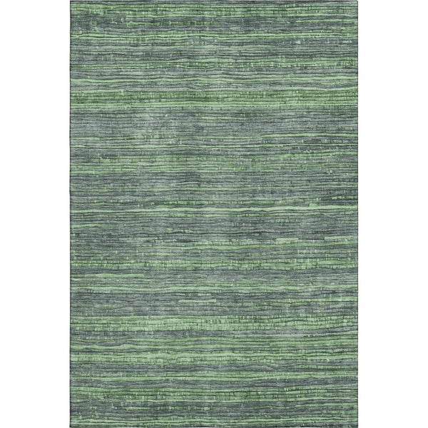 HomeRoots 9' X 12' Striped Green and Gray Area Rug - Washable, UV-Protected, Durable for Homes with Kids & Pets 705592