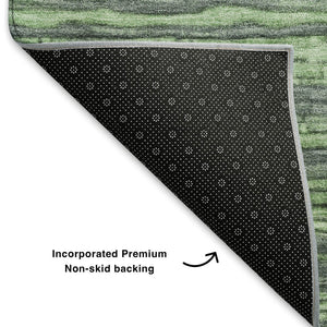 HomeRoots 9' X 12' Striped Green and Gray Area Rug - Washable, UV-Protected, Durable for Homes with Kids & Pets 705592