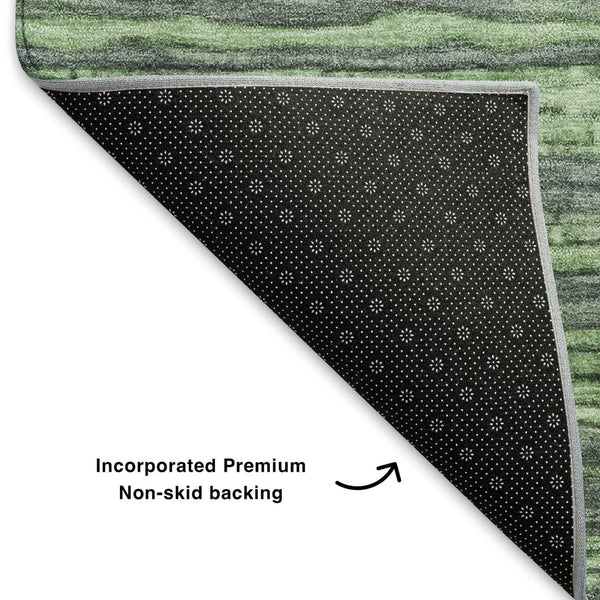 HomeRoots 9' X 12' Striped Green and Gray Area Rug - Washable, UV-Protected, Durable for Homes with Kids & Pets 705592