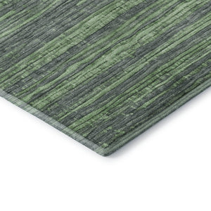 HomeRoots 9' X 12' Striped Green and Gray Area Rug - Washable, UV-Protected, Durable for Homes with Kids & Pets 705592