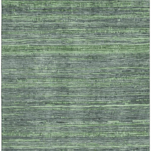 HomeRoots 9' X 12' Striped Green and Gray Area Rug - Washable, UV-Protected, Durable for Homes with Kids & Pets 705592
