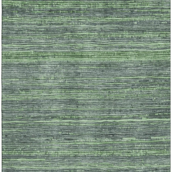 HomeRoots 9' X 12' Striped Green and Gray Area Rug - Washable, UV-Protected, Durable for Homes with Kids & Pets 705592
