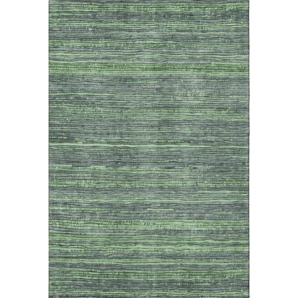 HomeRoots 10' X 14' Stylish Green and Gray Striped Washable Area Rug with UV Protection for Homes & Families 705593