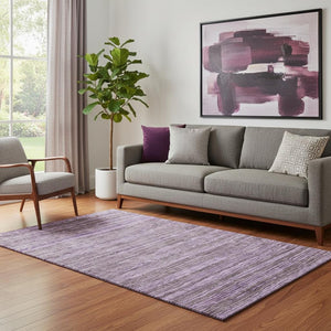 HomeRoots 5' X 8' Purple and Gray Striped Washable Area Rug with UV Protection for Family Spaces & Style 705595