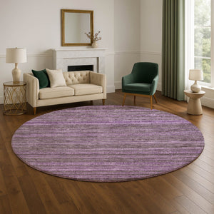 HomeRoots 8' Purple And Gray Striped Round Washable Rug - Stain Resistant, UV Protected, Non-Slip Backing 705596