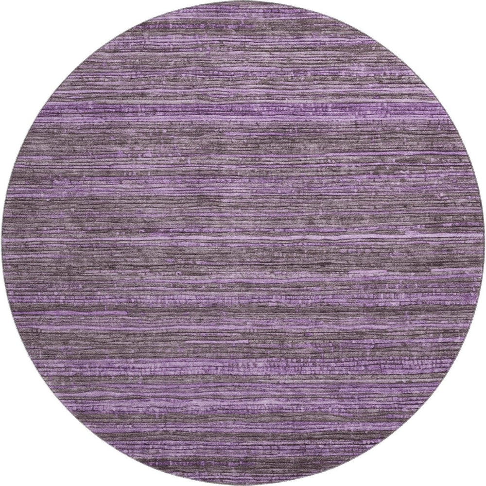 HomeRoots 8' Purple And Gray Striped Round Washable Rug - Stain Resistant, UV Protected, Non-Slip Backing 705596