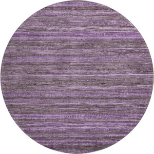 HomeRoots 8' Purple And Gray Striped Round Washable Rug - Stain Resistant, UV Protected, Non-Slip Backing 705596