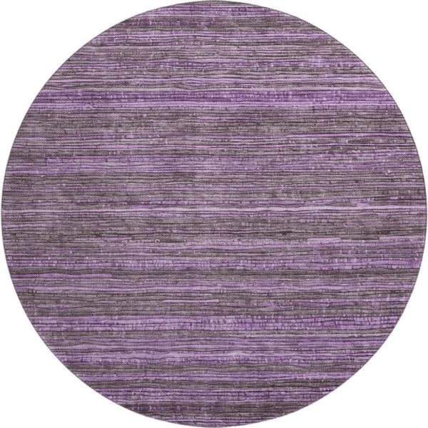 HomeRoots 8' Purple And Gray Striped Round Washable Rug - Stain Resistant, UV Protected, Non-Slip Backing 705596