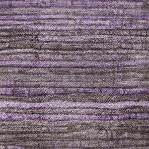 HomeRoots 8' Purple And Gray Striped Round Washable Rug - Stain Resistant, UV Protected, Non-Slip Backing 705596