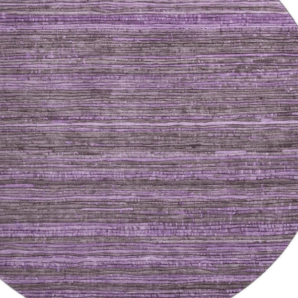 HomeRoots 8' Purple And Gray Striped Round Washable Rug - Stain Resistant, UV Protected, Non-Slip Backing 705596