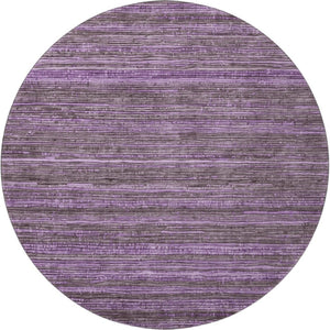 HomeRoots 8' Purple And Gray Striped Round Washable Rug - Stain Resistant, UV Protected, Non-Slip Backing 705596
