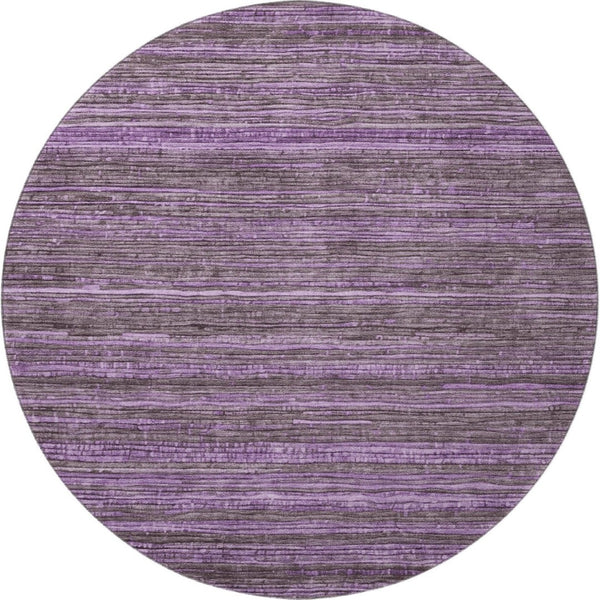 HomeRoots 8' Purple And Gray Striped Round Washable Rug - Stain Resistant, UV Protected, Non-Slip Backing 705596