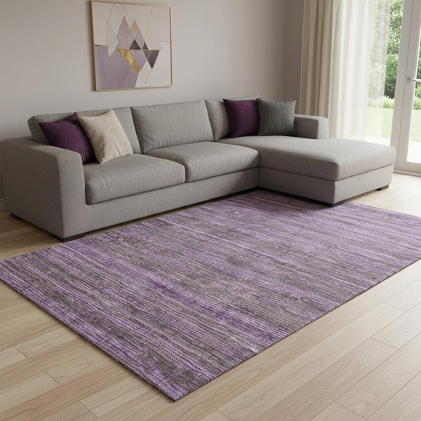HomeRoots 8' X 10' Stylish Purple and Gray Striped Area Rug - Washable, UV Protected, Durable for Homes! 705597