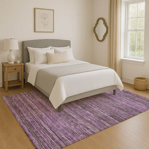 HomeRoots 8' X 10' Stylish Purple and Gray Striped Area Rug - Washable, UV Protected, Durable for Homes! 705597