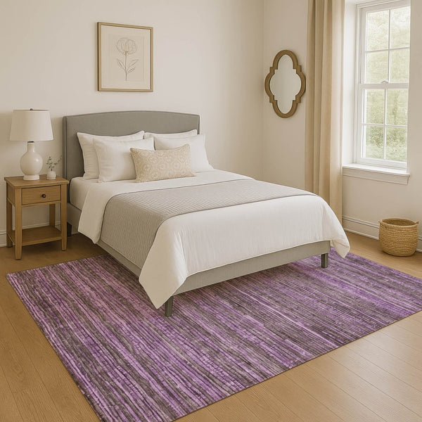 HomeRoots 9' X 12' Purple and Gray Striped Washable Area Rug - Stylish, Durable, UV-Protected for Every Home! 705598